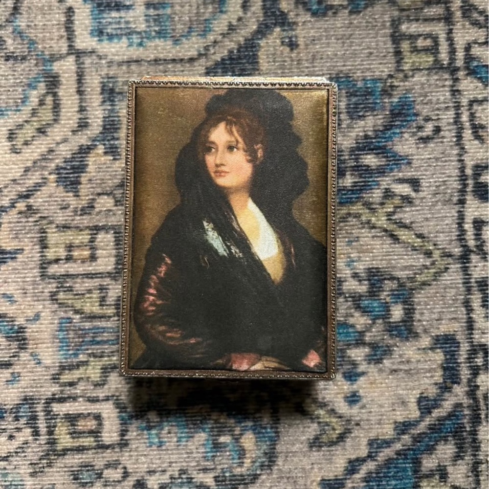 Silk-Topped Brass Trinket Box “Olivia Raising Her Veil" by Charles Robert Leslie